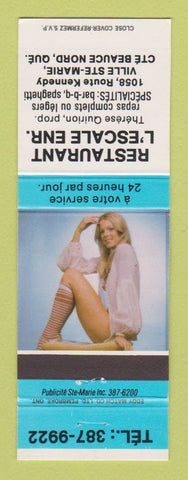 Matchbook Cover - Restaurant L'Escale Ville Ste Marie Beauce Nord QC pinup