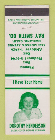 Matchbook Cover - Ray Smith Oakland CA Dorothy Henderson Real Estate