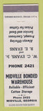 Matchbook Cover - Midville Bonded Warehouse Midville GA