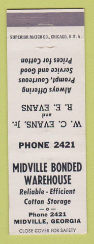 Matchbook Cover - Midville Bonded Warehouse Midville GA