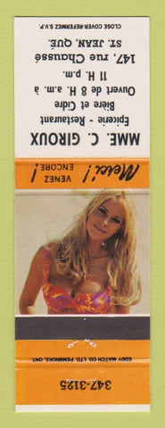 Matchbook Cover - Mme Giroux Restaurant St Jean QC pinup