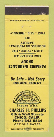Matchbook Cover - Farmers Insurance Charles Phillips Chico CA