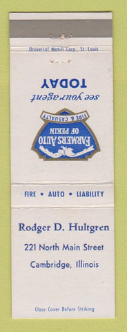 Matchbook Cover - Farmers Auto Insurance Rodger Hultgren Cambridge IL