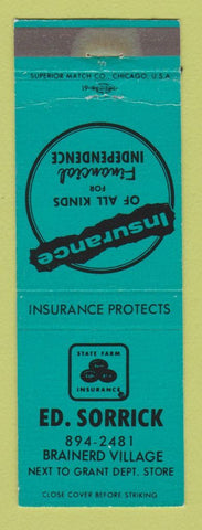 Matchbook Cover - State Farm Insurance Ed Sorrick Brainerd Village TEAL WEAR