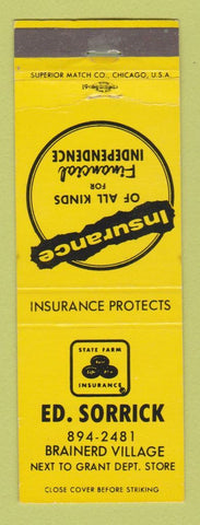 Matchbook Cover - State Farm Insurance Ed Sorrick Brainerd Village YELLOW WEAR