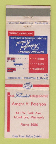 Matchbook Cover - Federated Insurance Ansgar Peterson Albert Lea MN