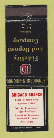 Matchbook Cover - Fidelity and Deposit Insurance Chicago IL WA Bowersox WEAR