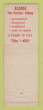 Matchbook Cover - Alsar Baked Enamel Aluminum Siding Cleveland OH