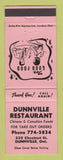 Matchbook Cover - Dunnville Restaurant ON PINK