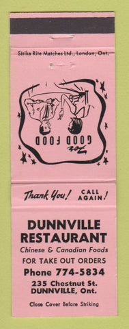 Matchbook Cover - Dunnville Restaurant ON PINK