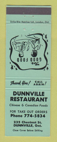 Matchbook Cover - Dunnville Restaurant ON TEAL