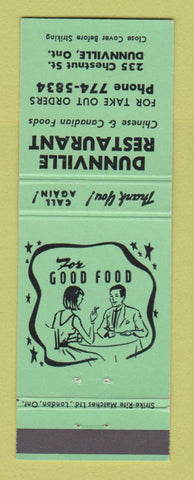 Matchbook Cover - Dunnville Restaurant ON GREEN