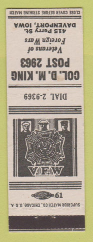 Matchbook Cover - VFW Col DM King Post Davenport IA
