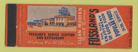 Matchbook Cover - Fossland's Restaurant Standard oil gas  IL WI State Line