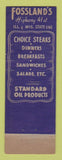 Matchbook Cover - Fossland's Restaurant Standard oil gas  IL WI State Line