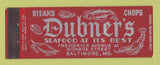 Matchbook Cover - Dubner's Restaurant Baltimore MD Full Length