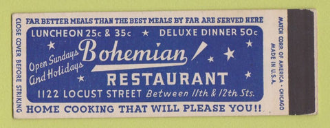 Matchbook Cover - Bohemian Restaurant Full Length