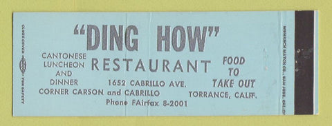 Matchbook Cover - Ding How Chinese Restaurant Torrance CA Full Length