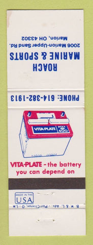 Matchbook Cover - Roach Marine Sports Marion OH Vita Plate Battery