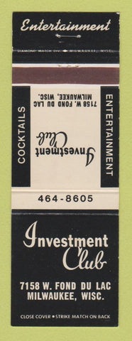 Matchbook Cover - Investment Club Milwaukee WI
