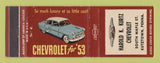 Matchbook Cover - 1953 Chevrolet Harold Kurtz Kutztown PA