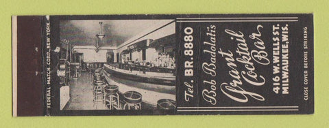 Matchbook Cover - Bob Badolati's Grant Cocktail Bar Milwaukee WI Federal