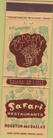 Matchbook Cover - Safari Restaurants Dallas Houston TX