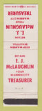Matchbook Cover - EJ McLaughlin Warren City Treasurer