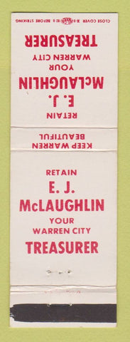 Matchbook Cover - EJ McLaughlin Warren City Treasurer