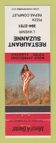 Matchbook Cover - Restaurant Suzanne Pizza L'Avenir QC pinup