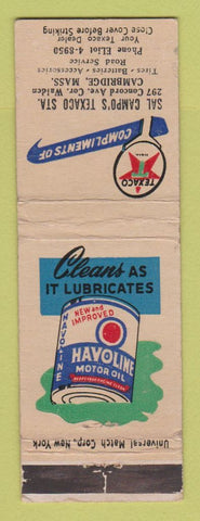 Matchbook Cover - Texaco oil gas Sal Campo's Cambridge MA WEAR