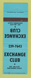 Matchbook Cover - Exchange Club San Diego CA