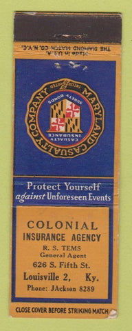 Matchbook Cover - Colonial Insurance Agency Louisville KY WEAR