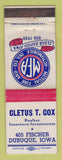 Matchbook Cover - Mutual Fire and Auto Insurance Cletus Cox Dubuque IA