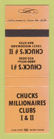 Matchbook Cover - Chuck's Millionaires Clubs Detroit MI ORANGE