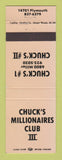 Matchbook Cover - Chuck's Millionaires Clubs Detroit MI PEACH