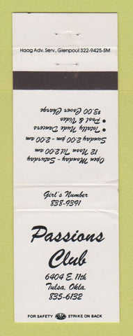 Matchbook Cover - Passions Club Tulsa OK