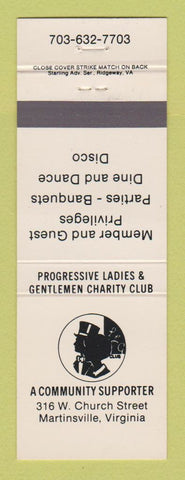 Matchbook Cover - Progressive Ladies Gentlemen Charity Club Martinsville VA