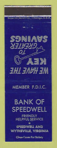 Matchbook Cover - Bank of Speedwell VA Wytheville