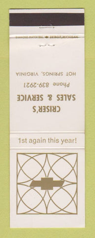 Matchbook Cover - Chevrolet Criser's Hot Springs VA