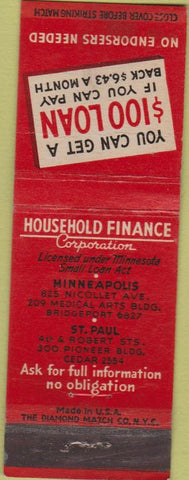 Matchbook Cover - Household Finance St Paul MN