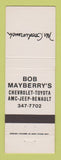Matchbook Cover - Chevrolet Bob Mayberry's Toyota AMC Jeep Renault