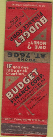 Matchbook Cover - Budget Finance Bank Minneapolis MN WEAR