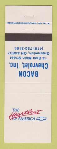 Matchbook Cover - Chevrolet Nbacon Greenwich OH