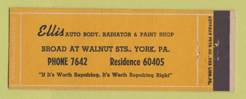 Matchbook Cover - Ellis Auto Body York PA Full Length