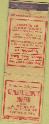 Matchbook Cover - General Service Bureau loan St Paul MN