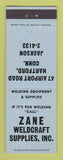 Matchbook Cover - Zane Weldcraft Welding Supply Hartford CT