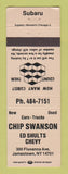 Matchbook Cover - Ed Shults Chevrolet Jamestown NY Subaru