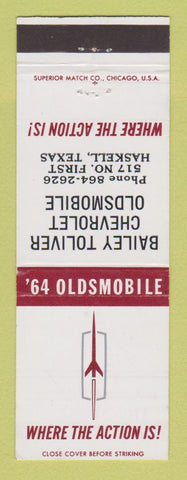 Matchbook Cover - Bailey Toliver Chevrolet Oldsmobile 1964 Haskell TX