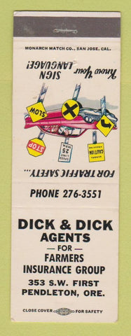 Matchbook Cover - Farmers Insurance Group Dick Pendleton OR